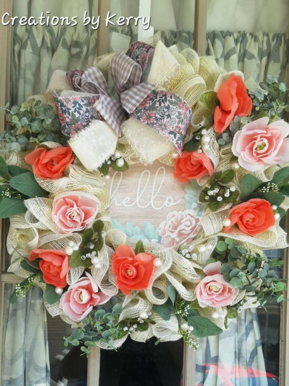 Handmade floral mesh ribbon wreath